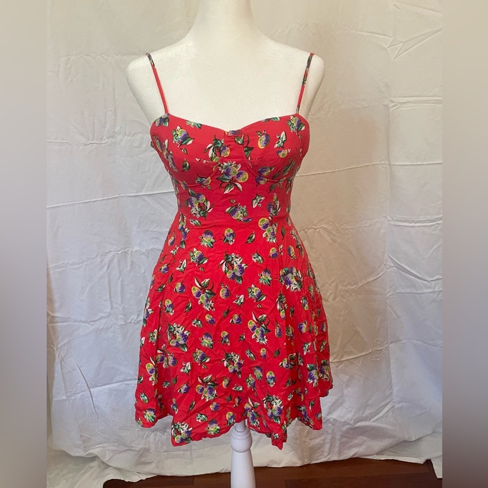 Material Girl Red Floral Fruit Dress Size XS